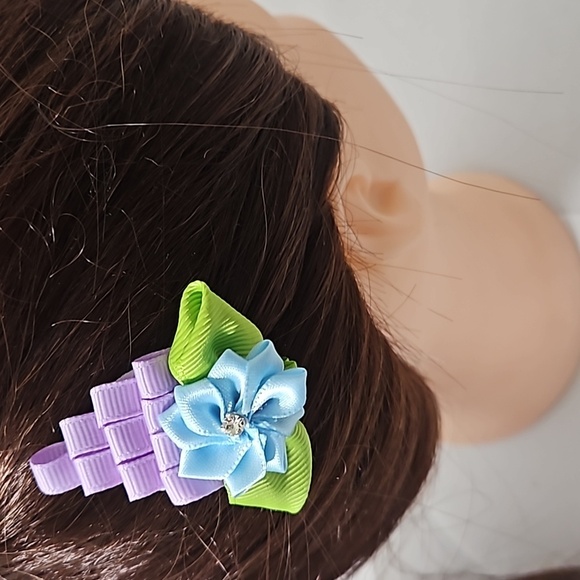 Hand Crafted purple ribbon hair accessory kids alligator clip fruit simulation - Picture 16 of 17